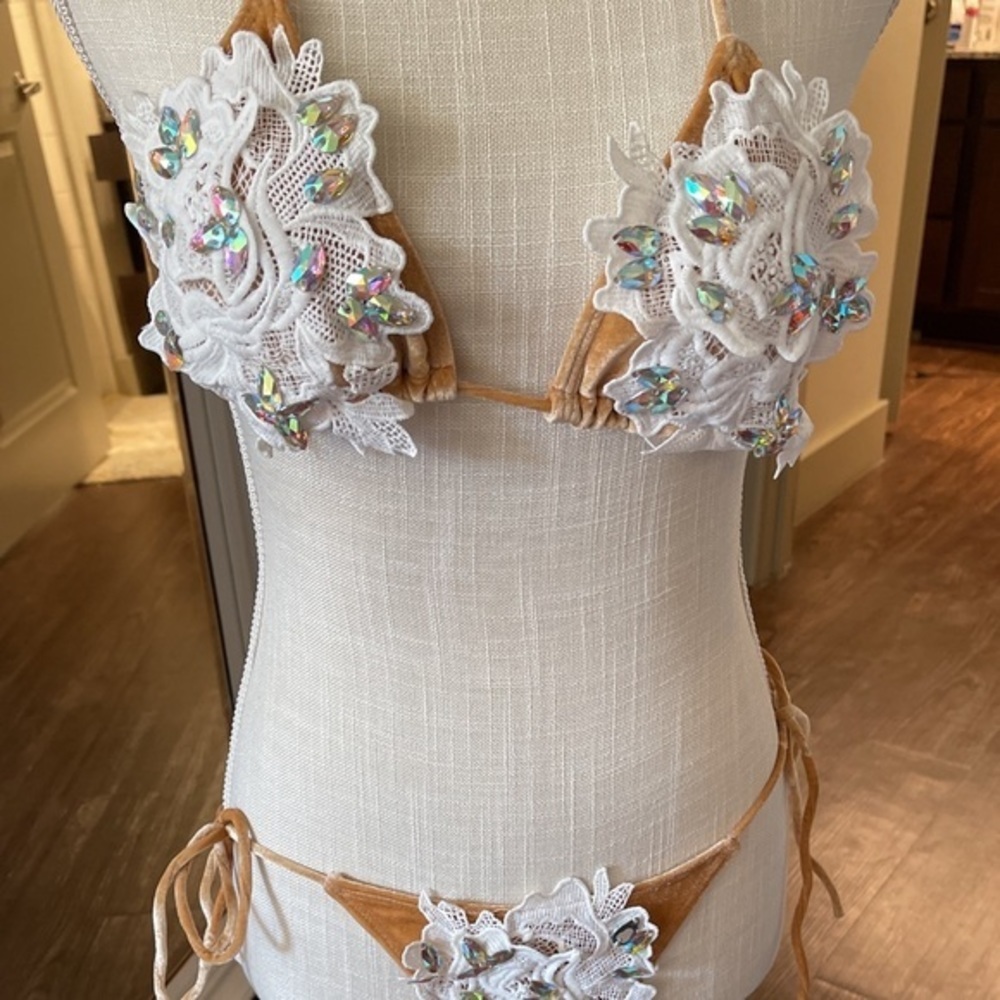 Bikini Custom Velour Lace Embellished Festival High Quality Boutique Swim AB 5⭐️